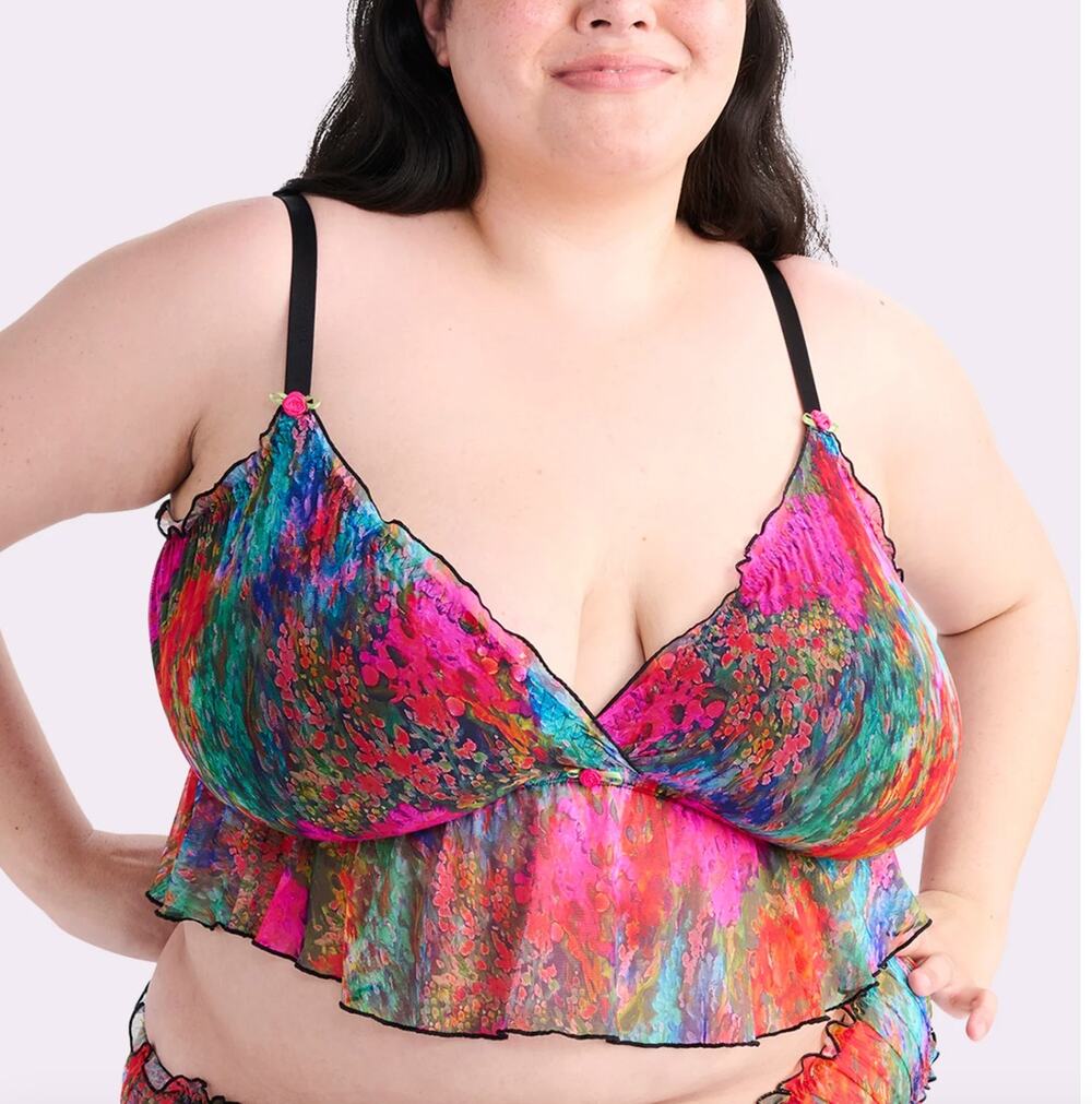 Parade Silky Mesh Flutter Longline Bralette Monet Floral 3XL